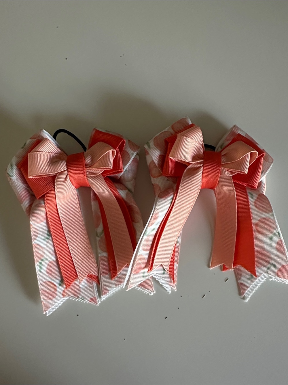 Horse Show Bows Peach & Coral Ribbon Hair Bows - Pair